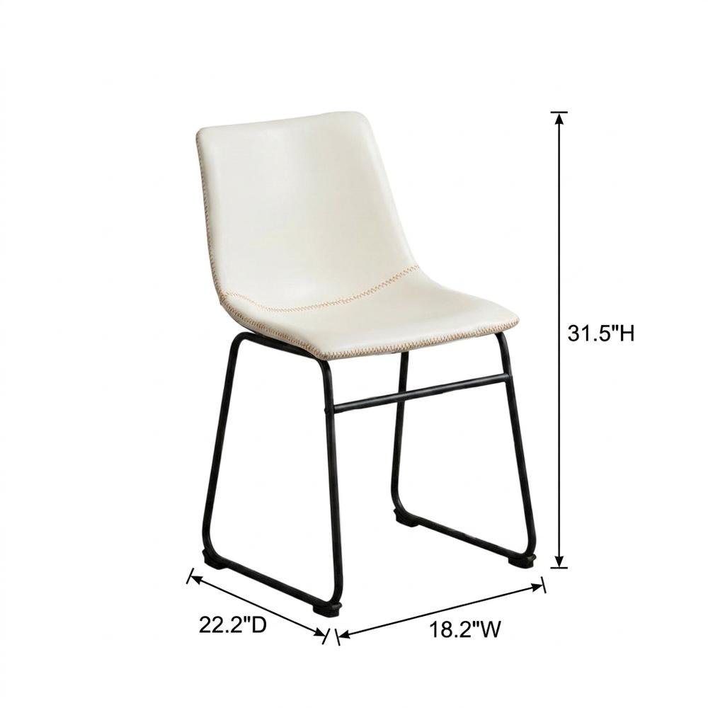 Vintage Faux Leather Upholstered Dining Chairs with Wood Legs, White, Set of 2. Picture 6