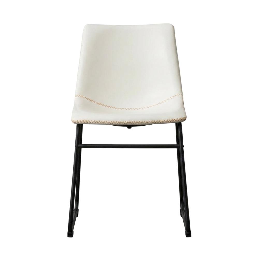 Vintage Faux Leather Upholstered Dining Chairs with Wood Legs, White, Set of 2. Picture 2