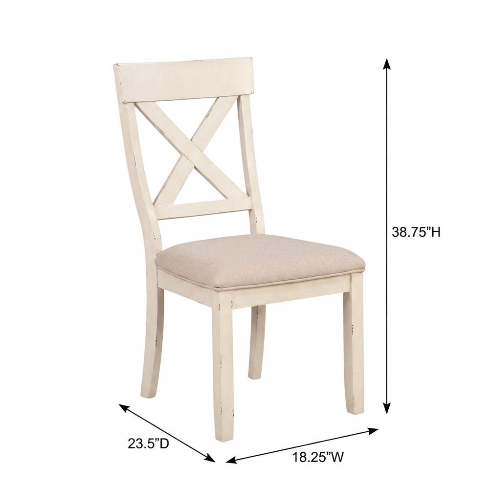 Wood Cross-Back Upholstered Dining Chairs, White, Set of 2. Picture 6