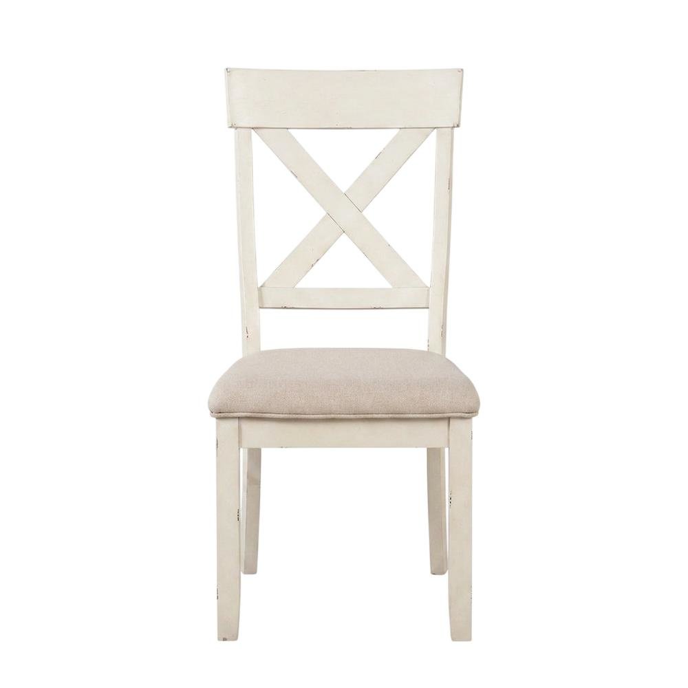 Wood Cross-Back Upholstered Dining Chairs, White, Set of 2. Picture 2