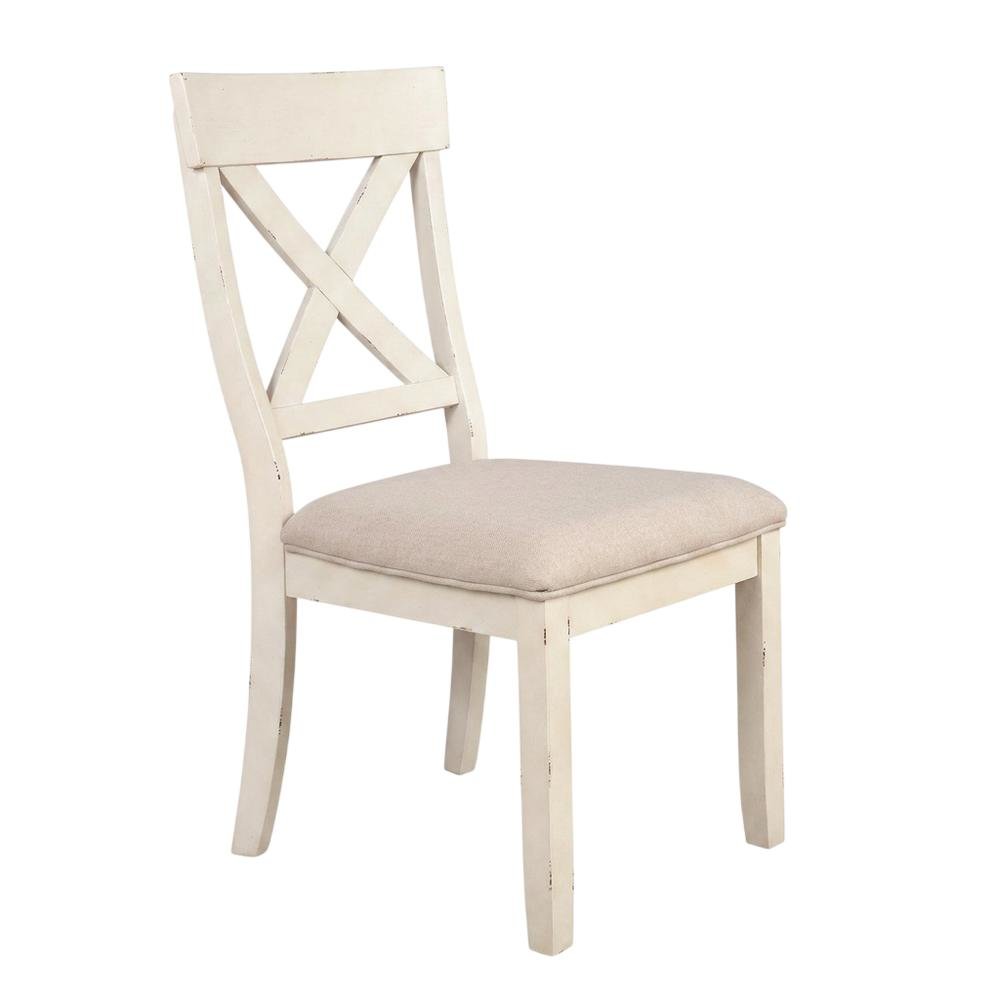 Wood Cross-Back Upholstered Dining Chairs, White, Set of 2. Picture 5