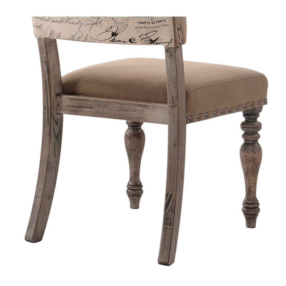 Birmingham Script Printed Driftwood Finish Dining Chair with Nail head, Set of 2. Picture 5
