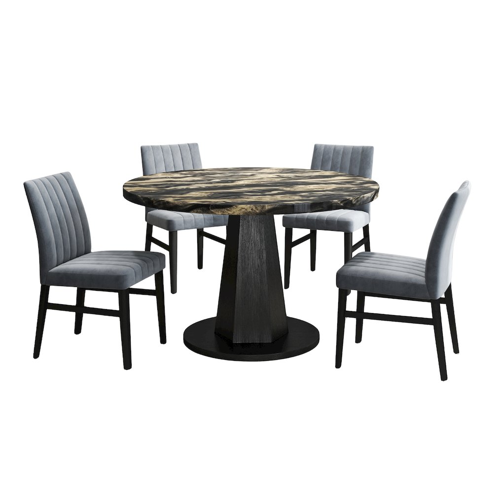 5-Piece Dining Set, Black and Gold Faux Marble Dining Table Four Chairs, Gray. Picture 1