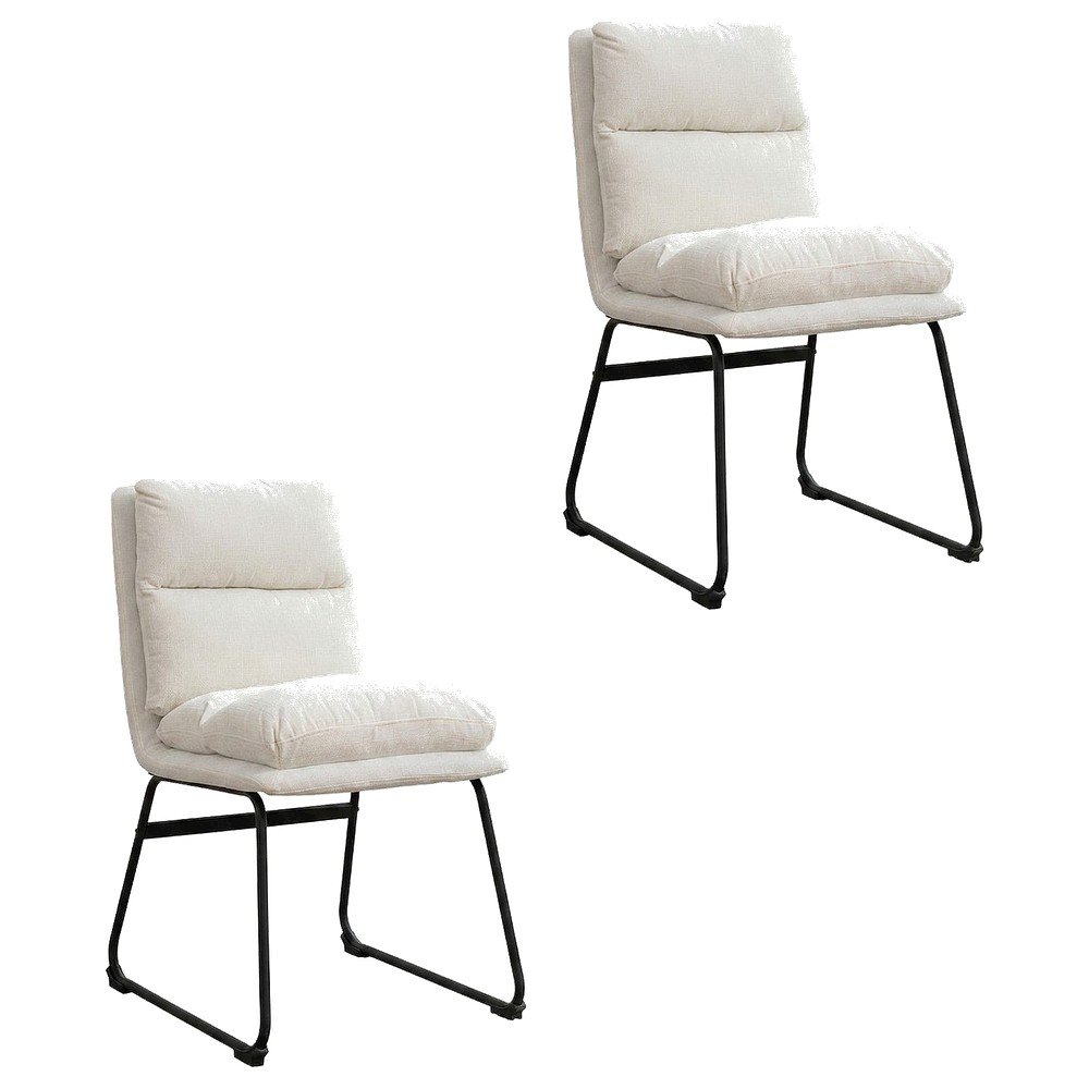 Faux Leather Upholstered Dining Chairs with Metal Frame, Vanilla, Set of 2. Picture 1