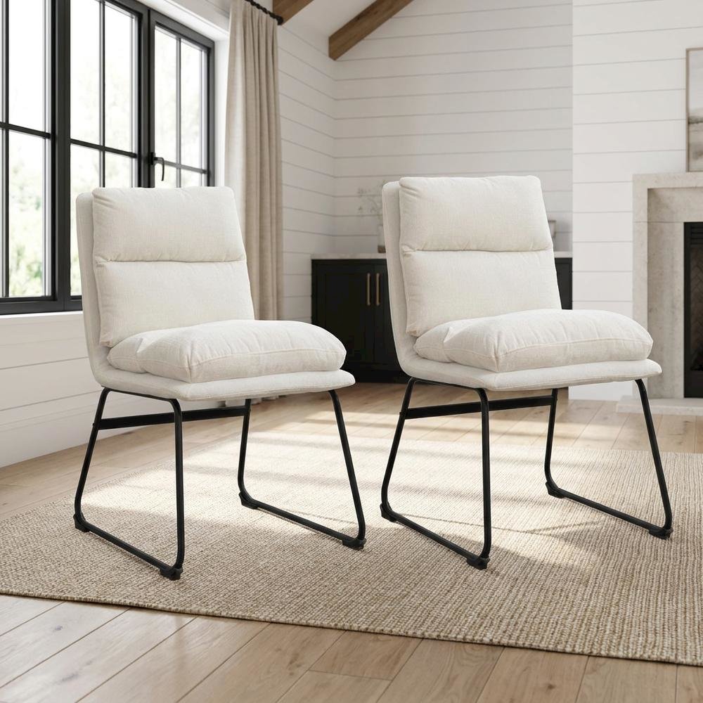 Faux Leather Upholstered Dining Chairs with Metal Frame, Vanilla, Set of 2. Picture 3