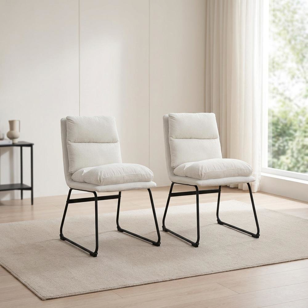 Faux Leather Upholstered Dining Chairs with Metal Frame, Vanilla, Set of 2. Picture 4