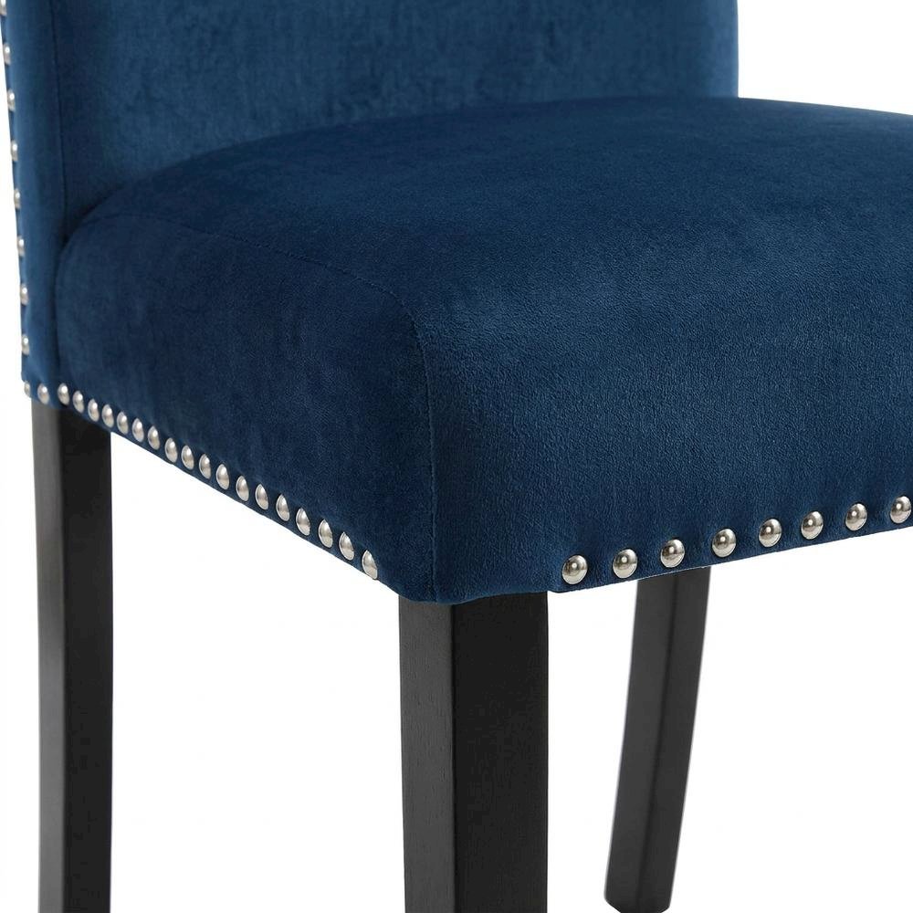 Velvet Dining Chairs with Nailhead Trim, Contemporary Style, Blue, Set of 2. Picture 8