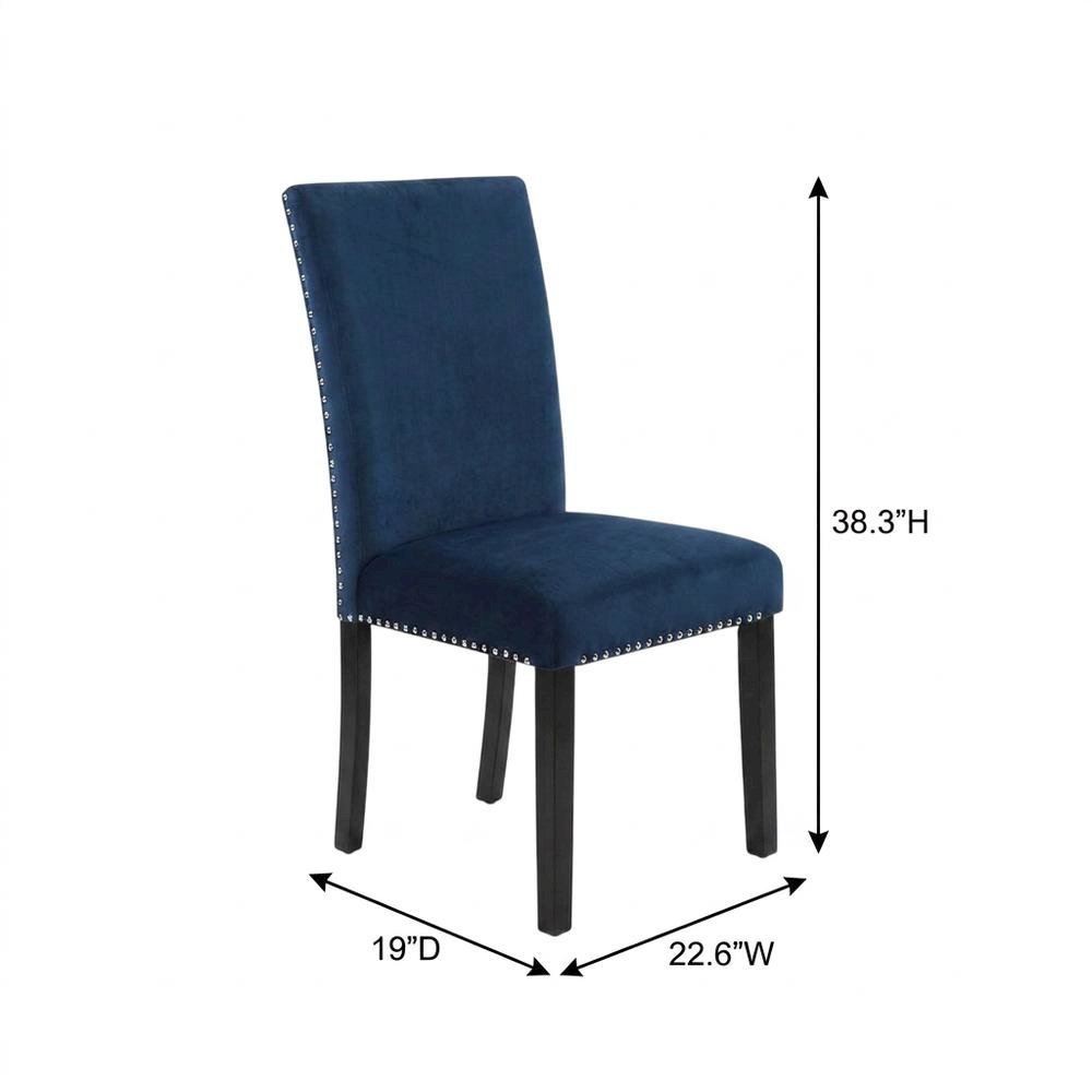 Velvet Dining Chairs with Nailhead Trim, Contemporary Style, Blue, Set of 2. Picture 6