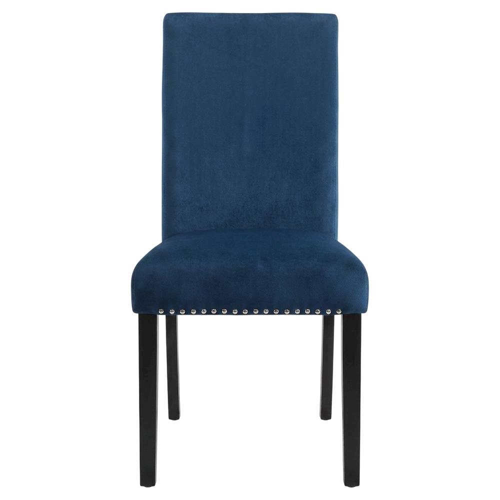 Velvet Dining Chairs with Nailhead Trim, Contemporary Style, Blue, Set of 2. Picture 2