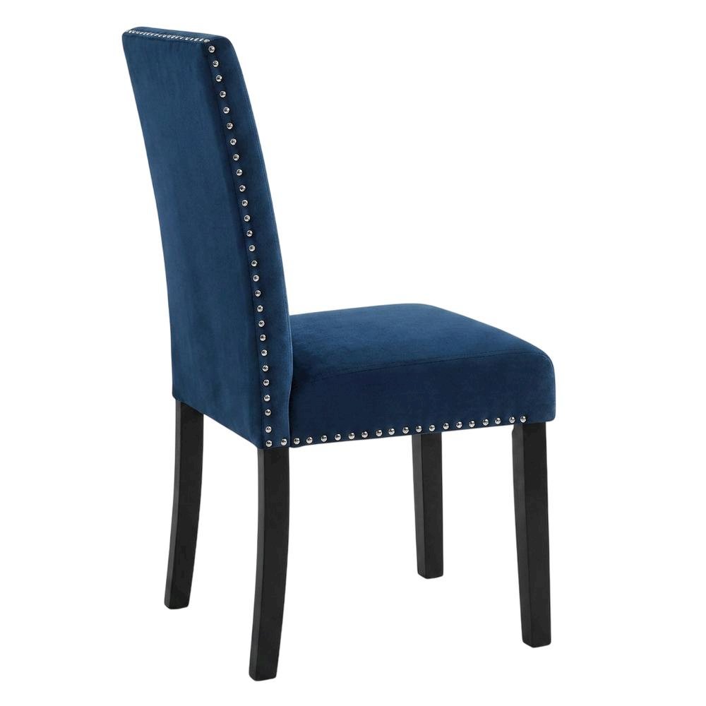 Velvet Dining Chairs with Nailhead Trim, Contemporary Style, Blue, Set of 2. Picture 5