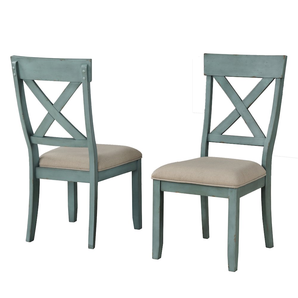 Prato Two-Tone Wood Cross Back Upholstered Dining Chairs, Set of 2. Picture 1