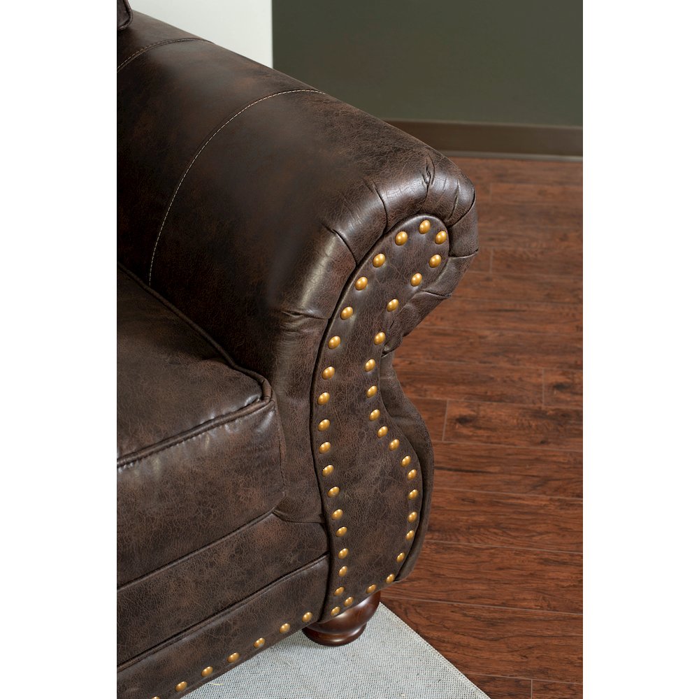 Leinster Faux Leather Upholstered Nailhead Chair and Ottoman in Espresso. Picture 8