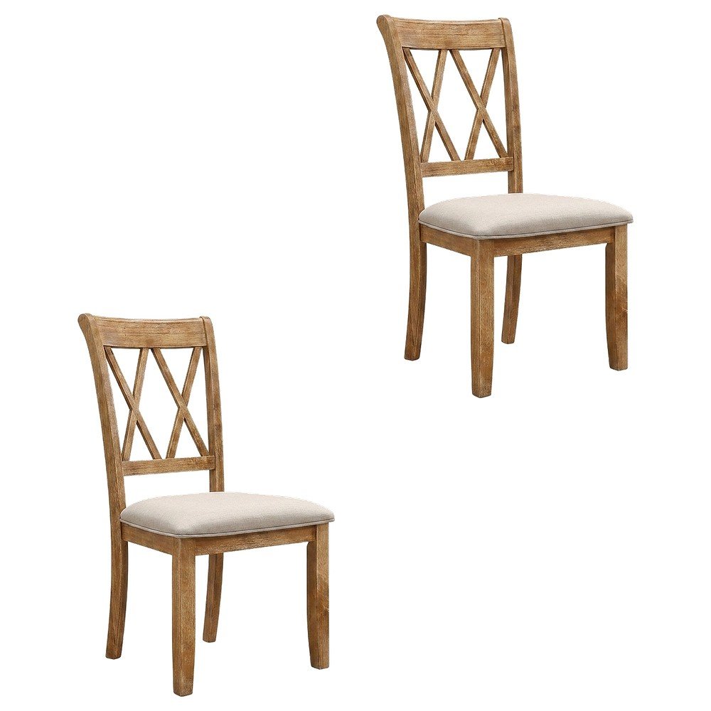 Fabric Upholstered Dining Chairs with Wood Legs, Brown, Set of 2. Picture 1