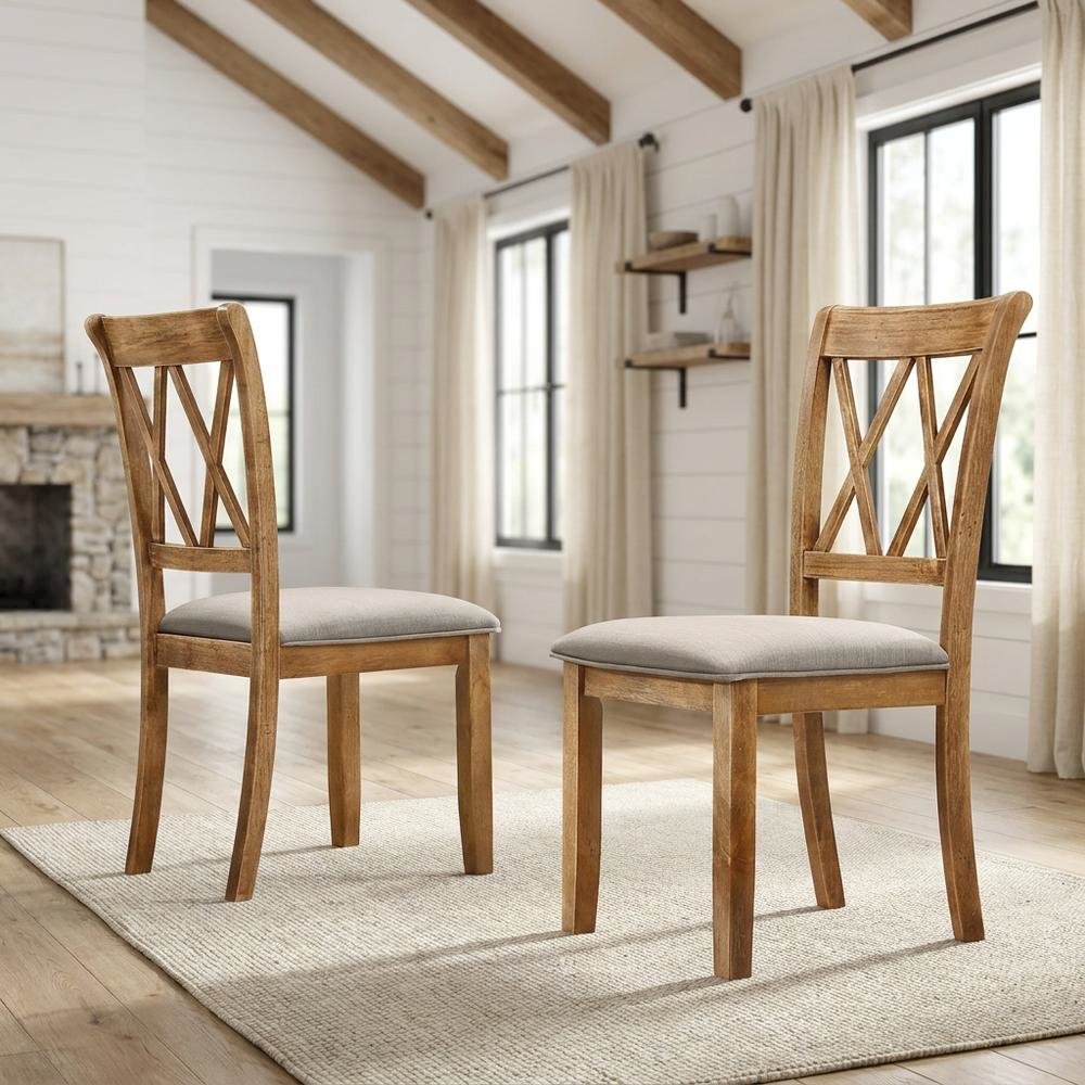 Fabric Upholstered Dining Chairs with Wood Legs, Brown, Set of 2. Picture 3