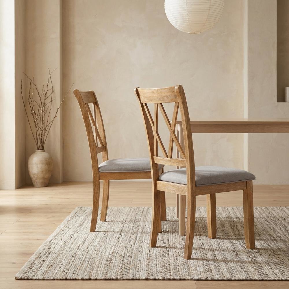 Fabric Upholstered Dining Chairs with Wood Legs, Brown, Set of 2. Picture 4