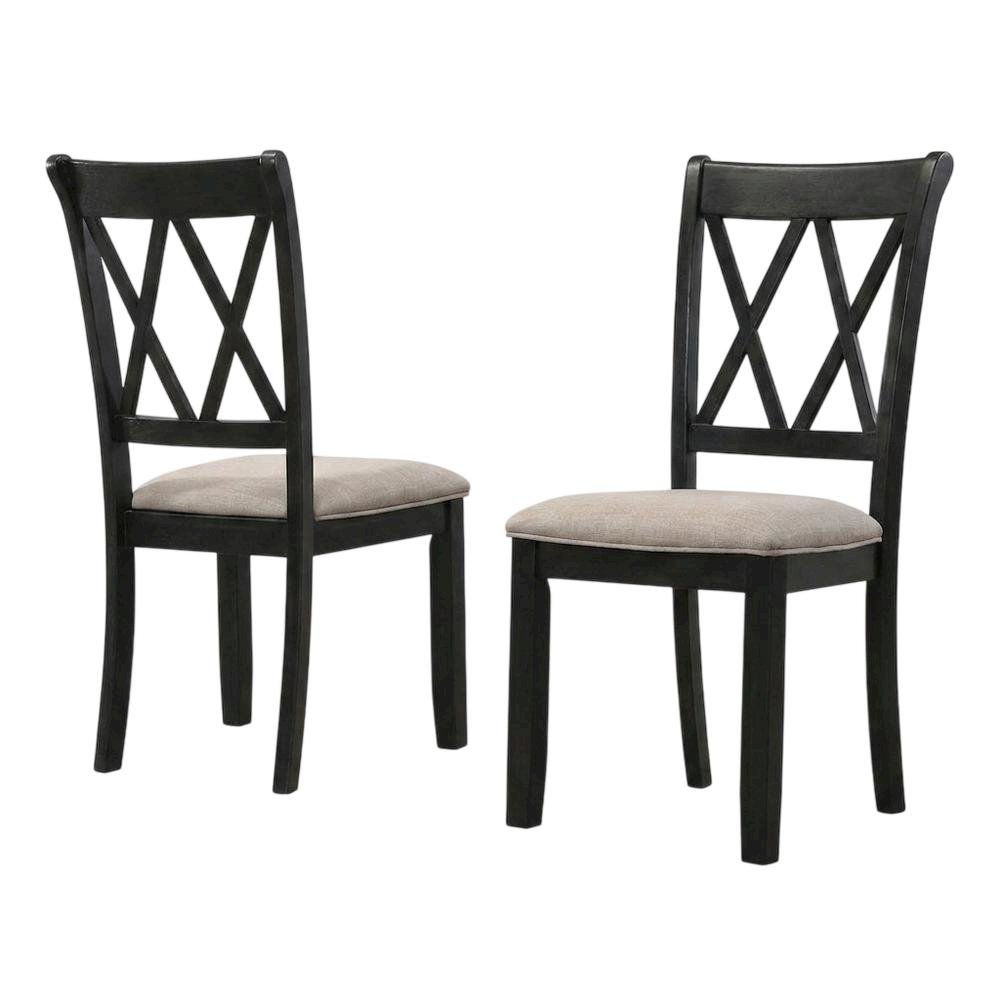 Fabric Upholstered Dining Chairs with Wood Legs, Black, Set of 2. Picture 4