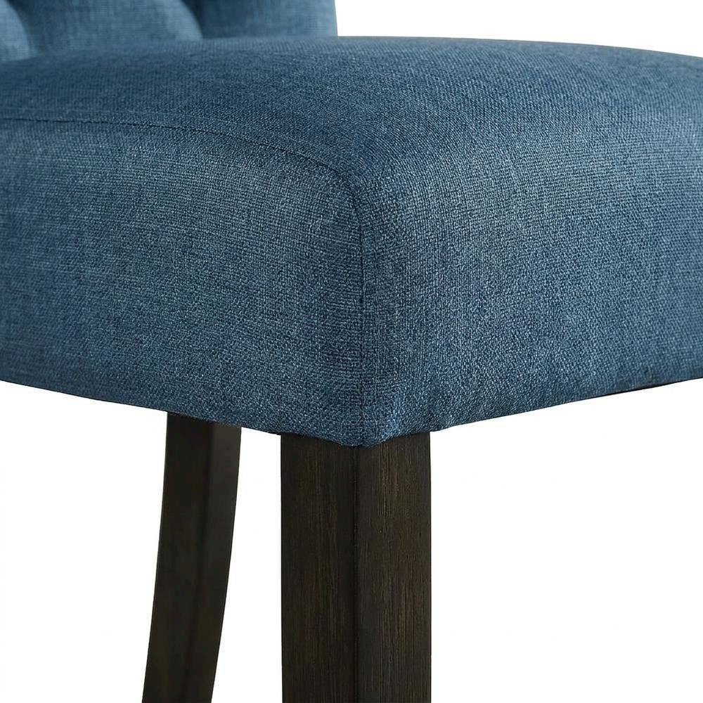 Solid Wood Upholstered Button-Tufted Parsons Dining Chairs, Blue, Set of 2. Picture 8