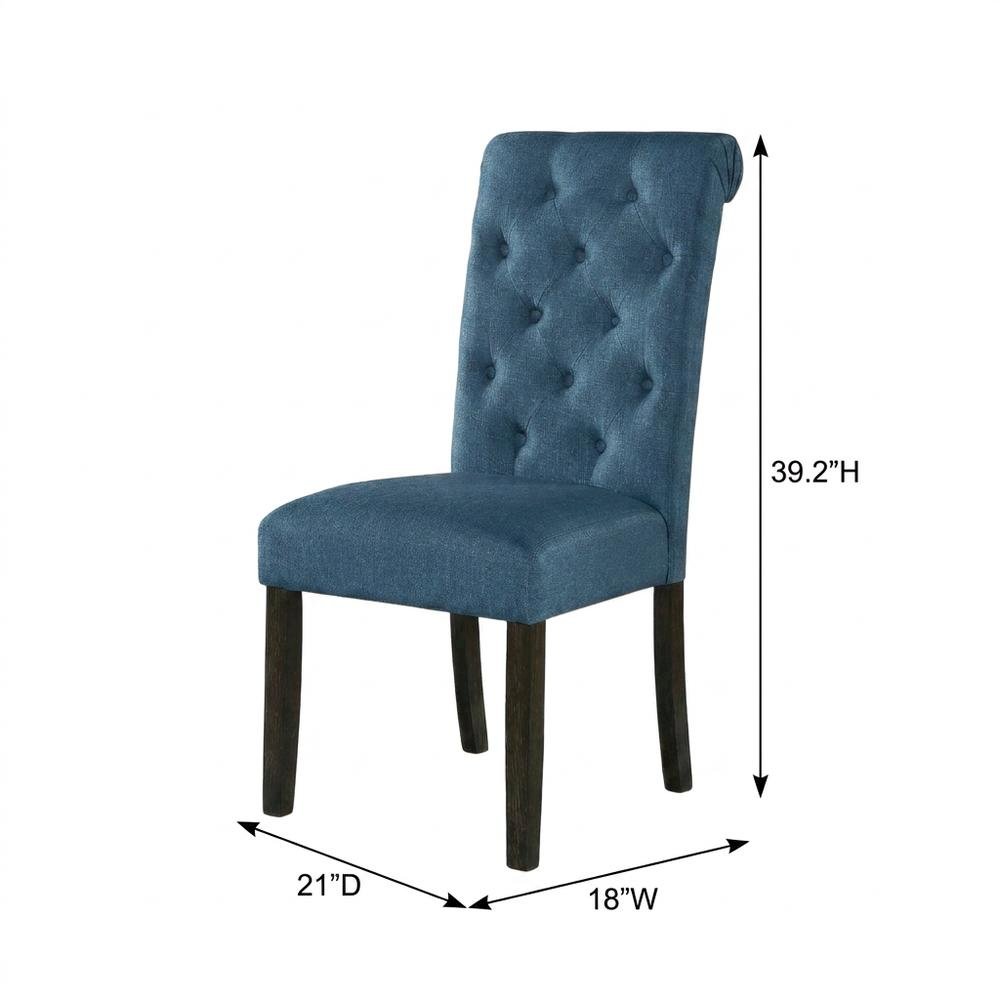 Solid Wood Upholstered Button-Tufted Parsons Dining Chairs, Blue, Set of 2. Picture 6