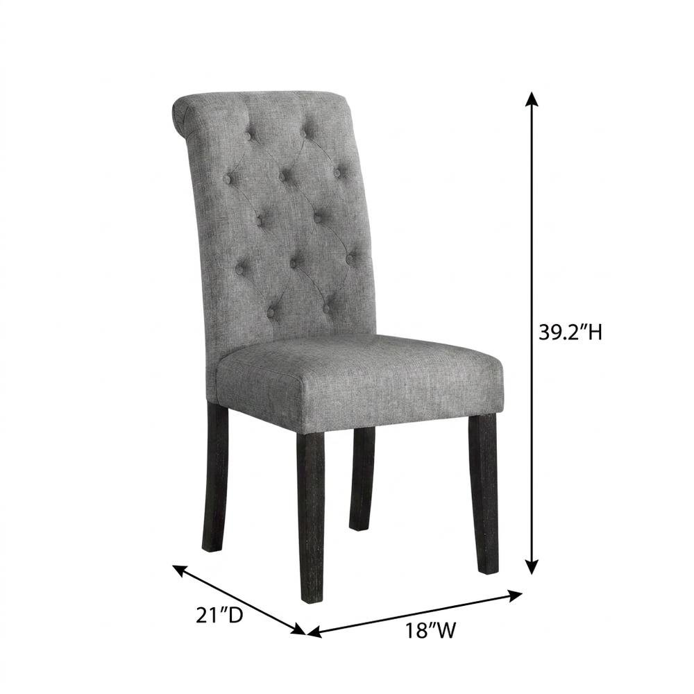 Solid Wood Upholstered Button-Tufted Parsons Dining Chairs, Grey, Set of 2. Picture 6