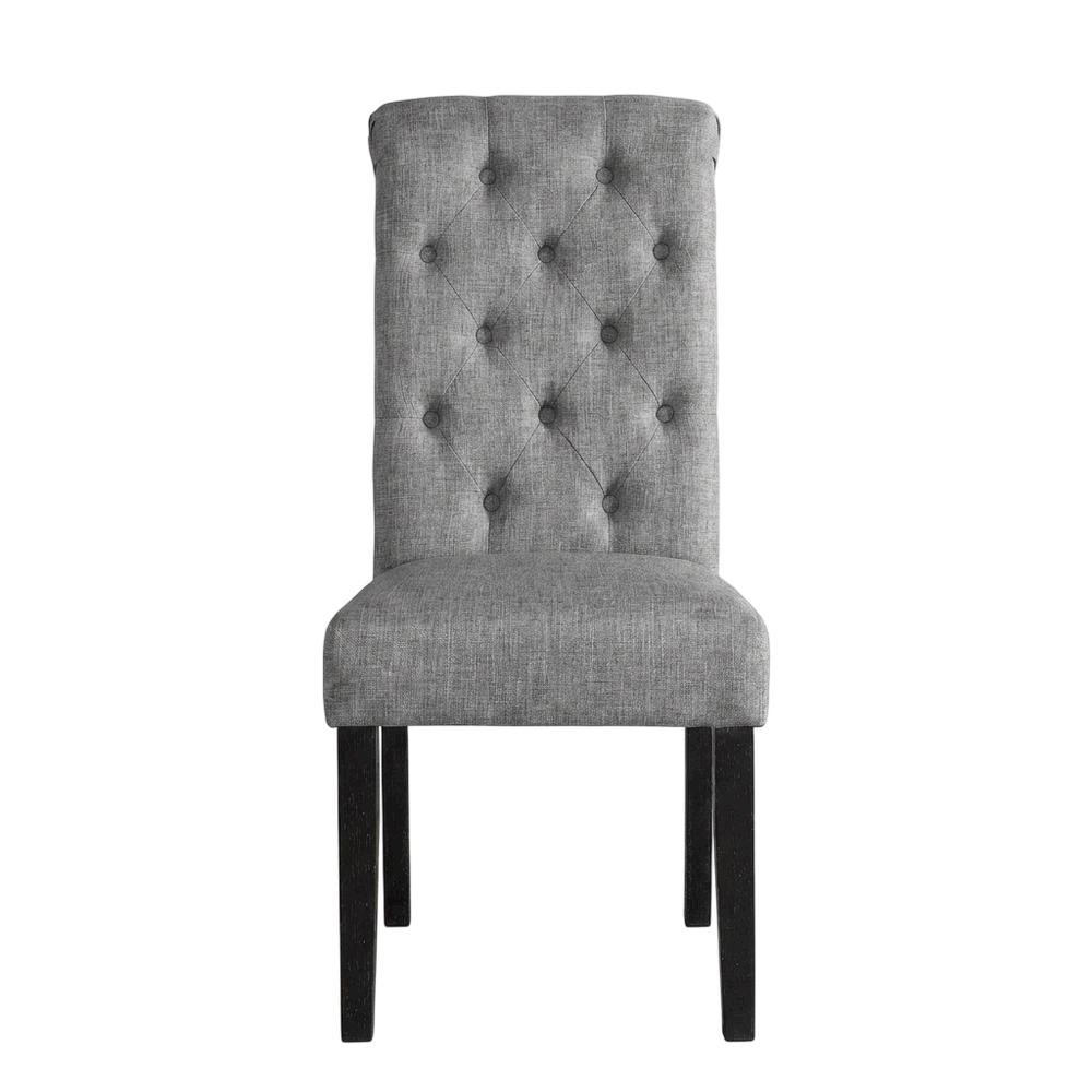 Solid Wood Upholstered Button-Tufted Parsons Dining Chairs, Grey, Set of 2. Picture 2
