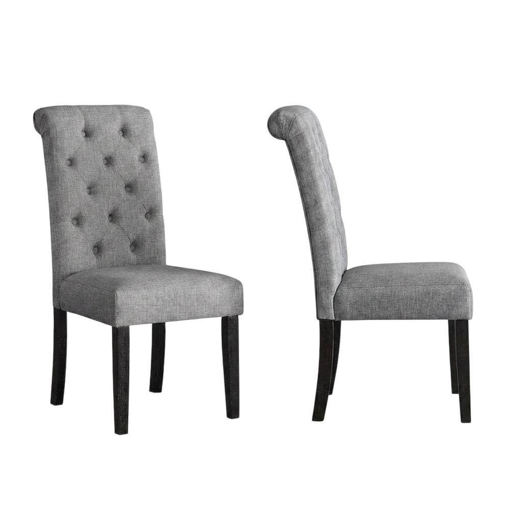 Solid Wood Upholstered Button-Tufted Parsons Dining Chairs, Grey, Set of 2. Picture 5