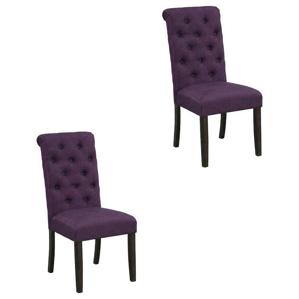 Solid Wood Upholstered Button-Tufted Parsons Dining Chairs, Purple, Set of 2. Picture 1