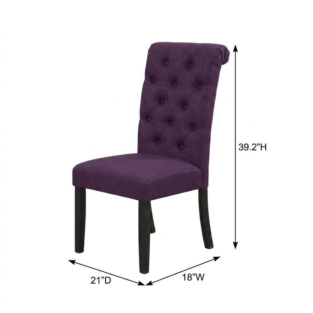 Solid Wood Upholstered Button-Tufted Parsons Dining Chairs, Purple, Set of 2. Picture 6
