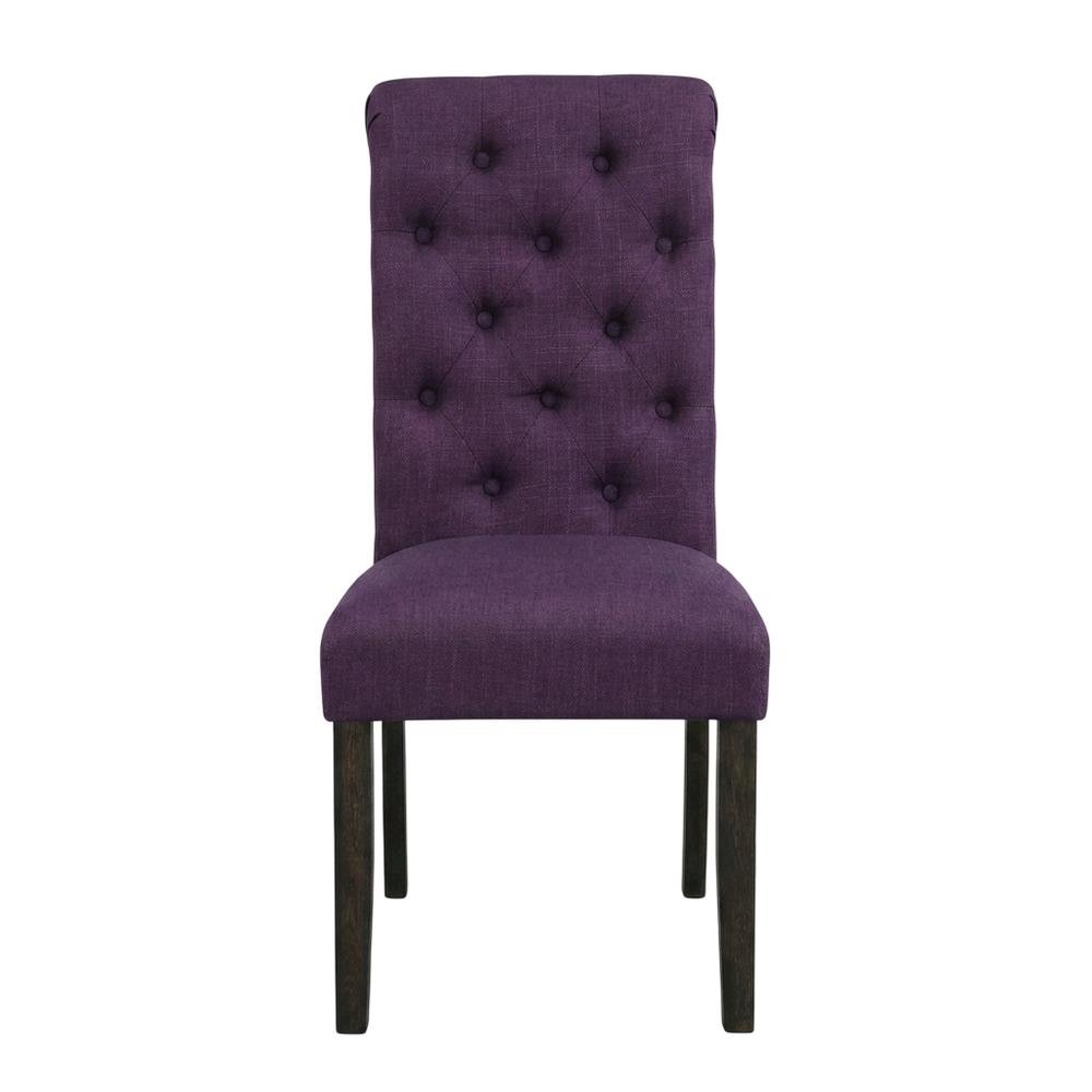 Solid Wood Upholstered Button-Tufted Parsons Dining Chairs, Purple, Set of 2. Picture 2