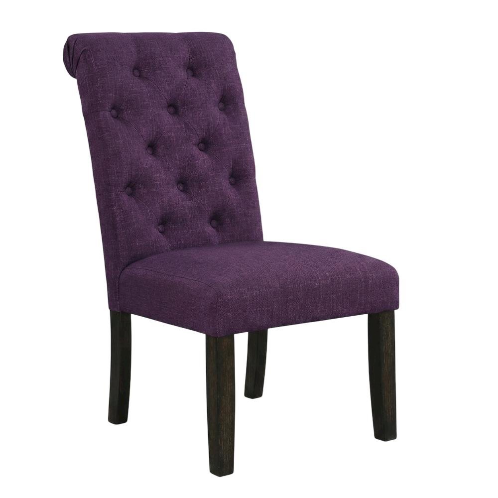 Solid Wood Upholstered Button-Tufted Parsons Dining Chairs, Purple, Set of 2. Picture 5