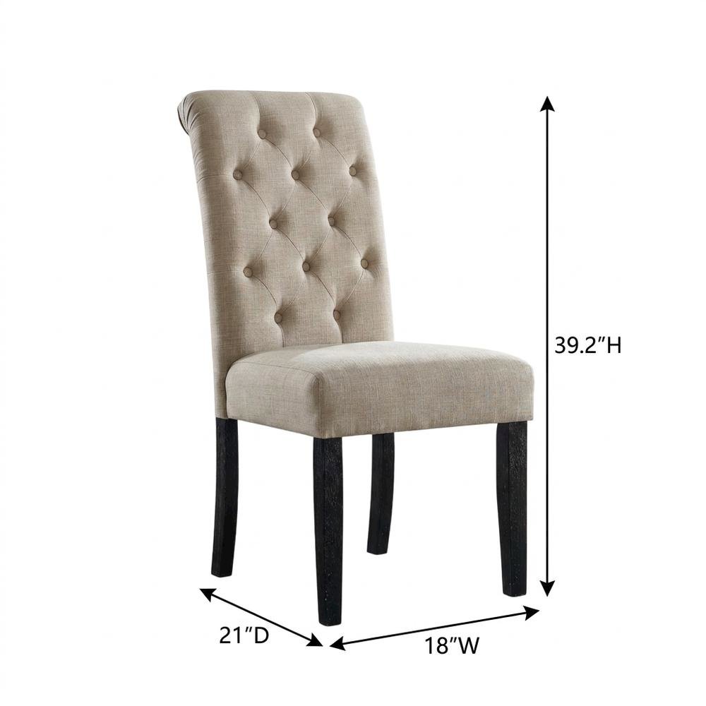 Solid Wood Upholstered Button-Tufted Parsons Dining Chairs, Tan, Set of 2. Picture 6
