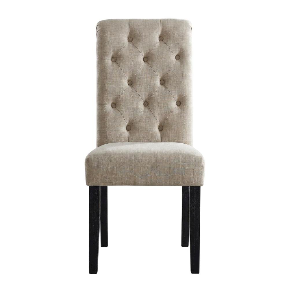 Solid Wood Upholstered Button-Tufted Parsons Dining Chairs, Tan, Set of 2. Picture 2