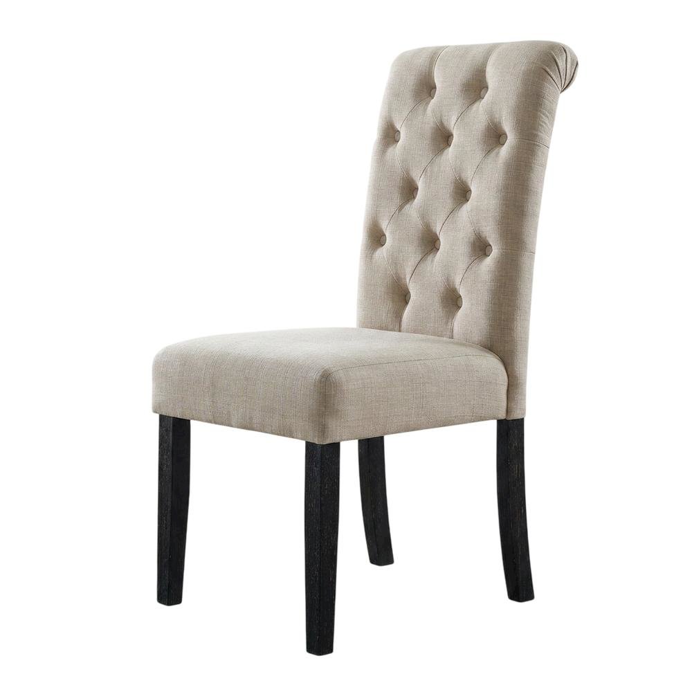 Solid Wood Upholstered Button-Tufted Parsons Dining Chairs, Tan, Set of 2. Picture 5