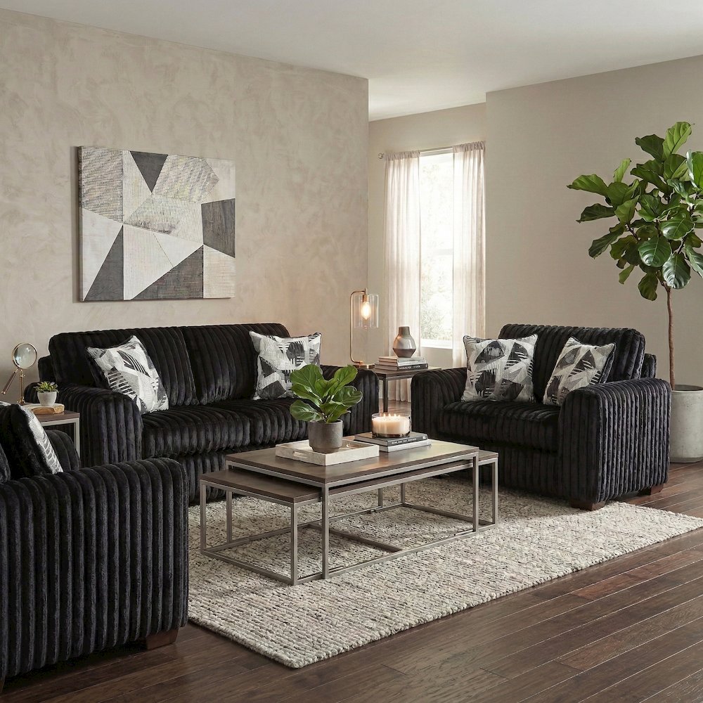 Nolan 3-Piece Living Room Set, Sofa Loveseat and Chair, Lush Black. Picture 3
