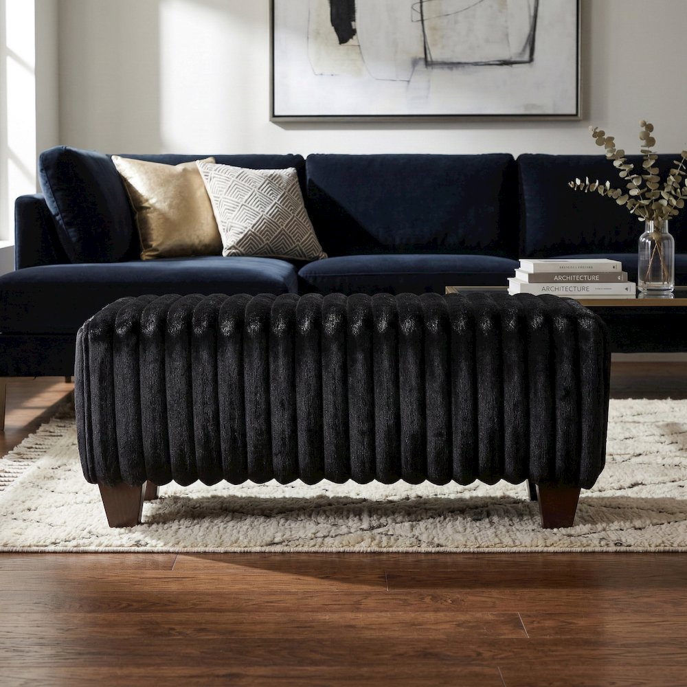 Nolan Contemporary Upholstered Cocktail Ottoman, Lush Black. Picture 3