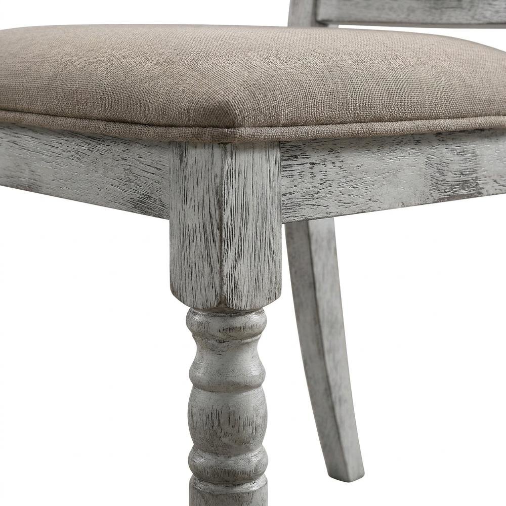 Upholstered Farmhouse Wood Dining Chair with Turned Legs, Beige, Set of 2. Picture 8