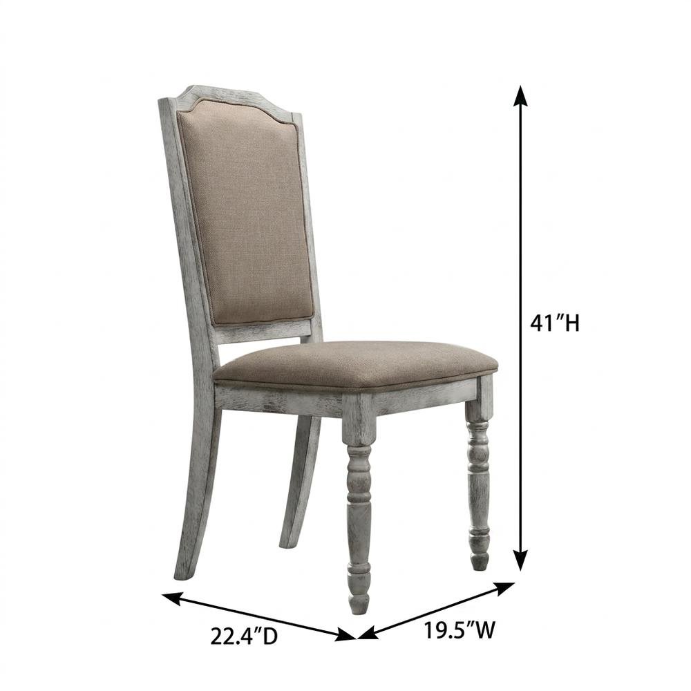 Upholstered Farmhouse Wood Dining Chair with Turned Legs, Beige, Set of 2. Picture 6