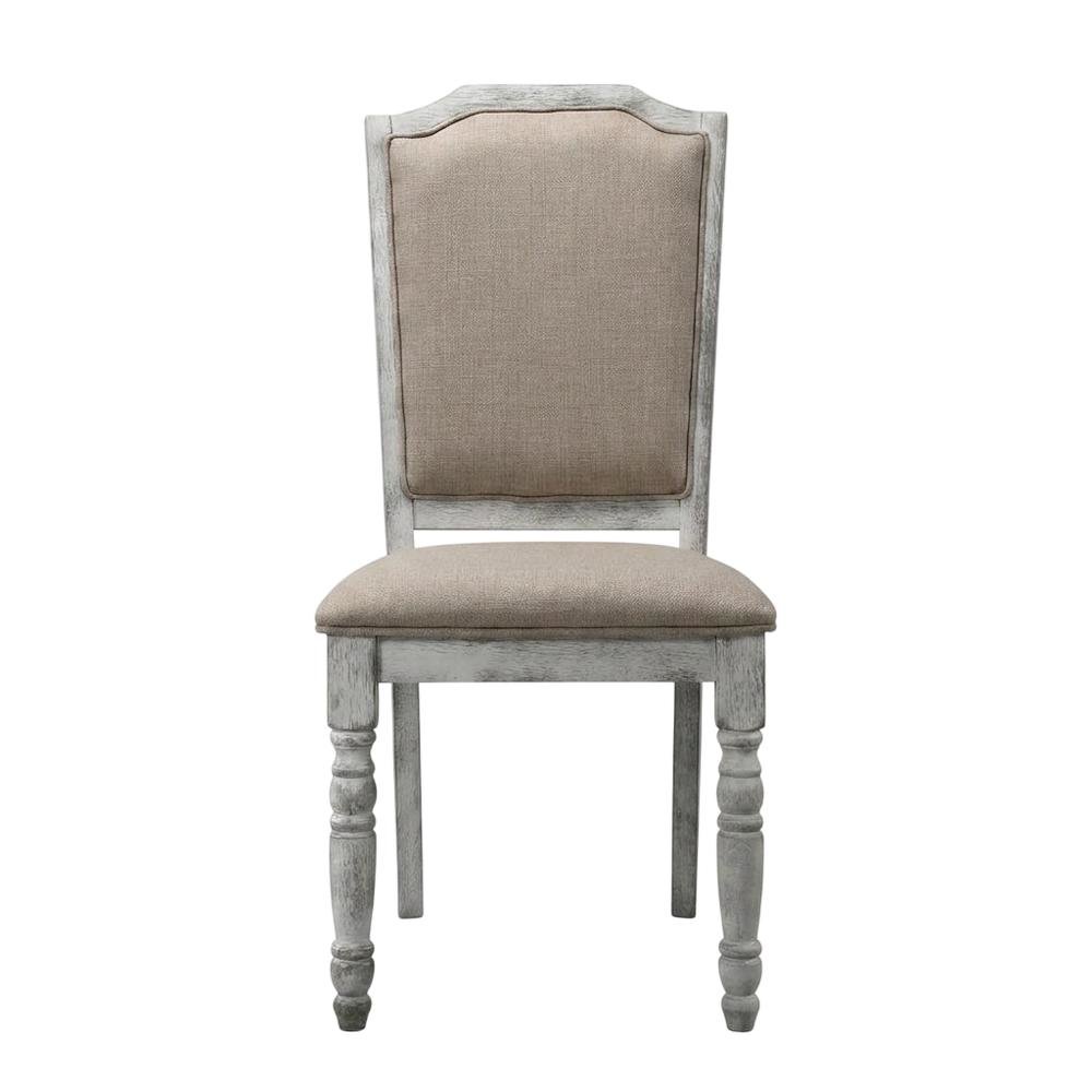 Upholstered Farmhouse Wood Dining Chair with Turned Legs, Beige, Set of 2. Picture 2