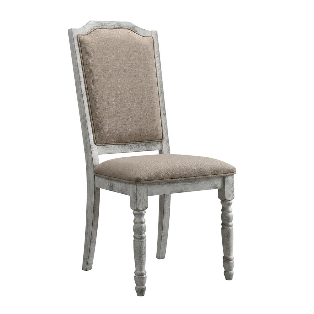 Upholstered Farmhouse Wood Dining Chair with Turned Legs, Beige, Set of 2. Picture 5