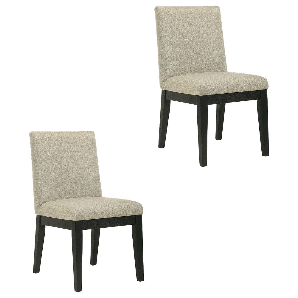 Upholstered Turned-Leg Dining Chairs, White, Set of 2. Picture 1