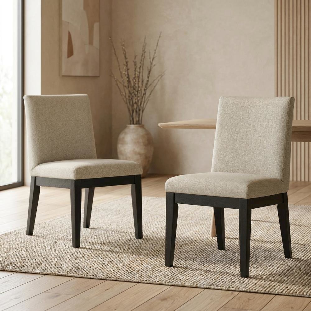 Upholstered Turned-Leg Dining Chairs, White, Set of 2. Picture 4