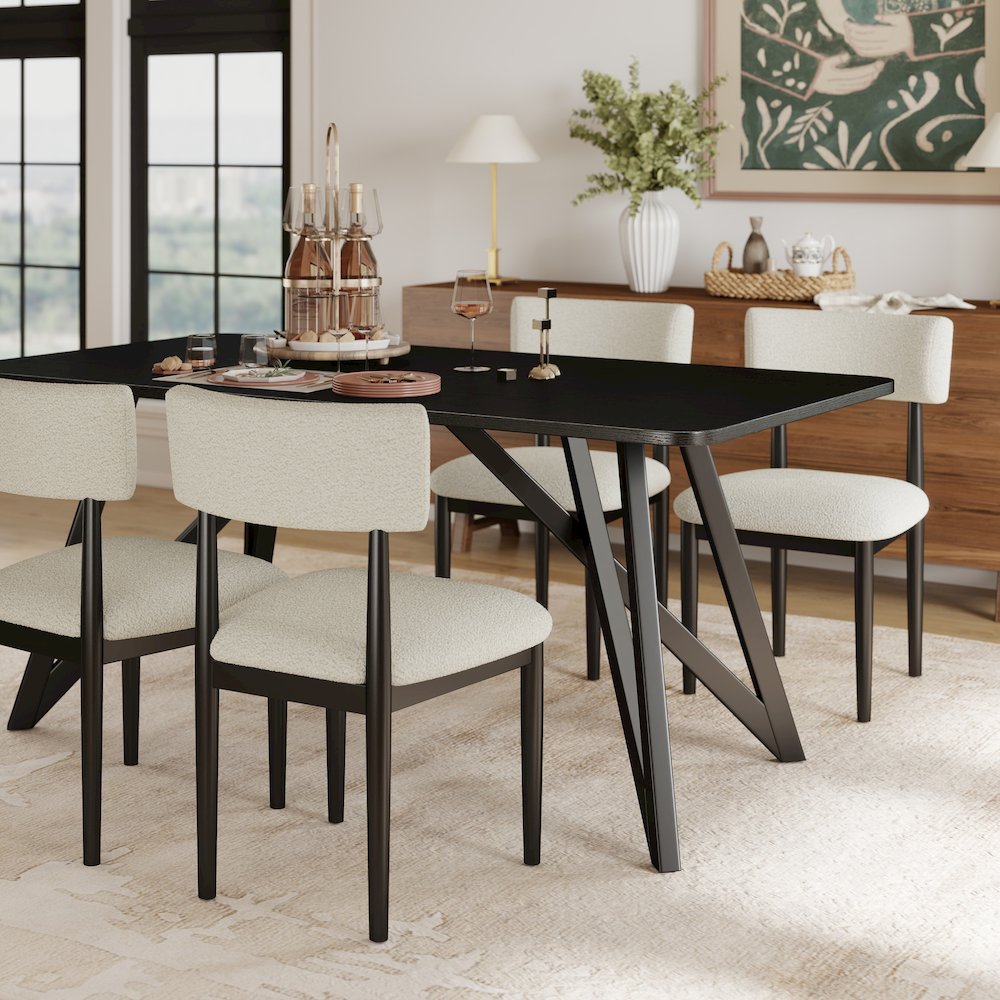 Axler 7-Piece Dining Set, Tripod-Cross Dining Table with 6 Boucle Chairs, Black. Picture 5