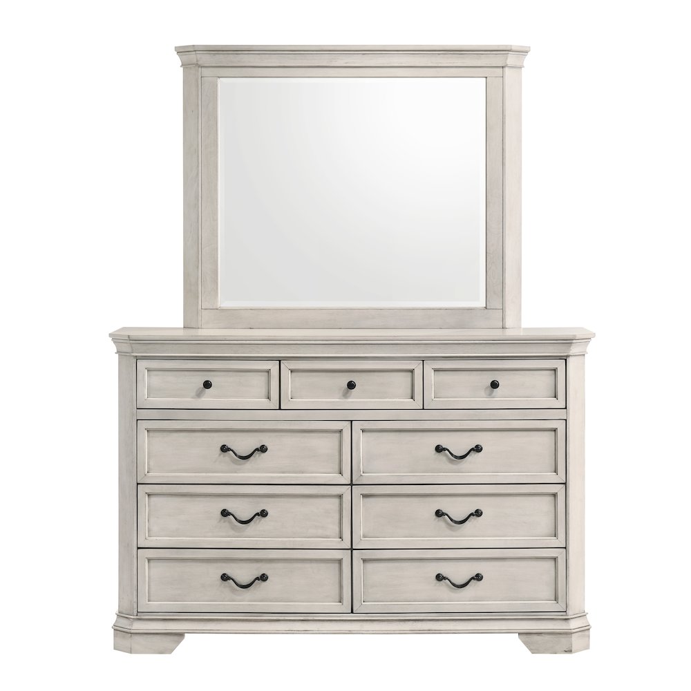 Maderne Wood 7-Drawer Dresser with Mirror, Antique White Finish. Picture 1
