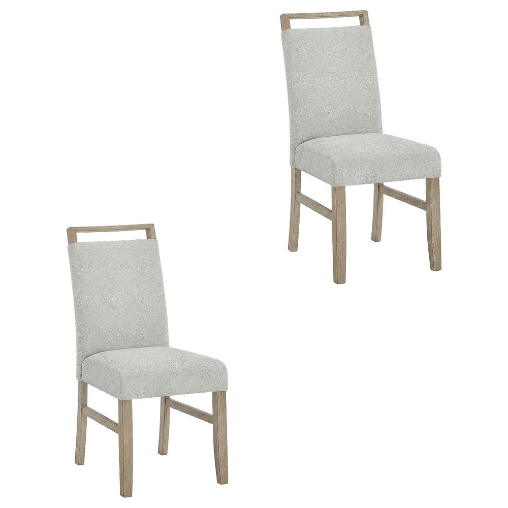 Upholstered Dining Chair with Rubberwood Legs and Plywood Frame, Gray, Set of 2. Picture 1