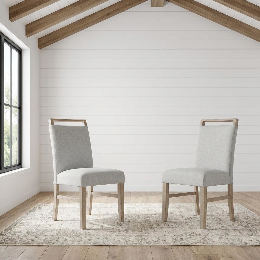 Upholstered Dining Chair with Rubberwood Legs and Plywood Frame, Gray, Set of 2. Picture 3