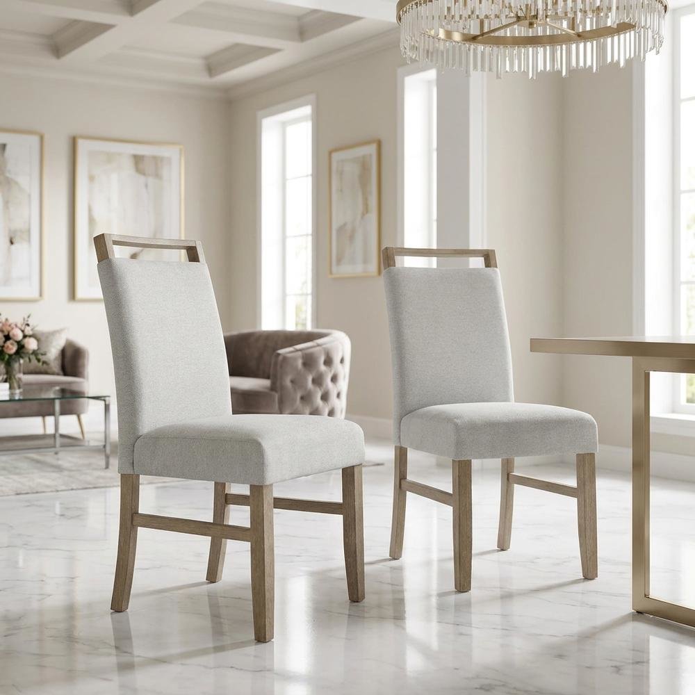 Upholstered Dining Chair with Rubberwood Legs and Plywood Frame, Gray, Set of 2. Picture 4