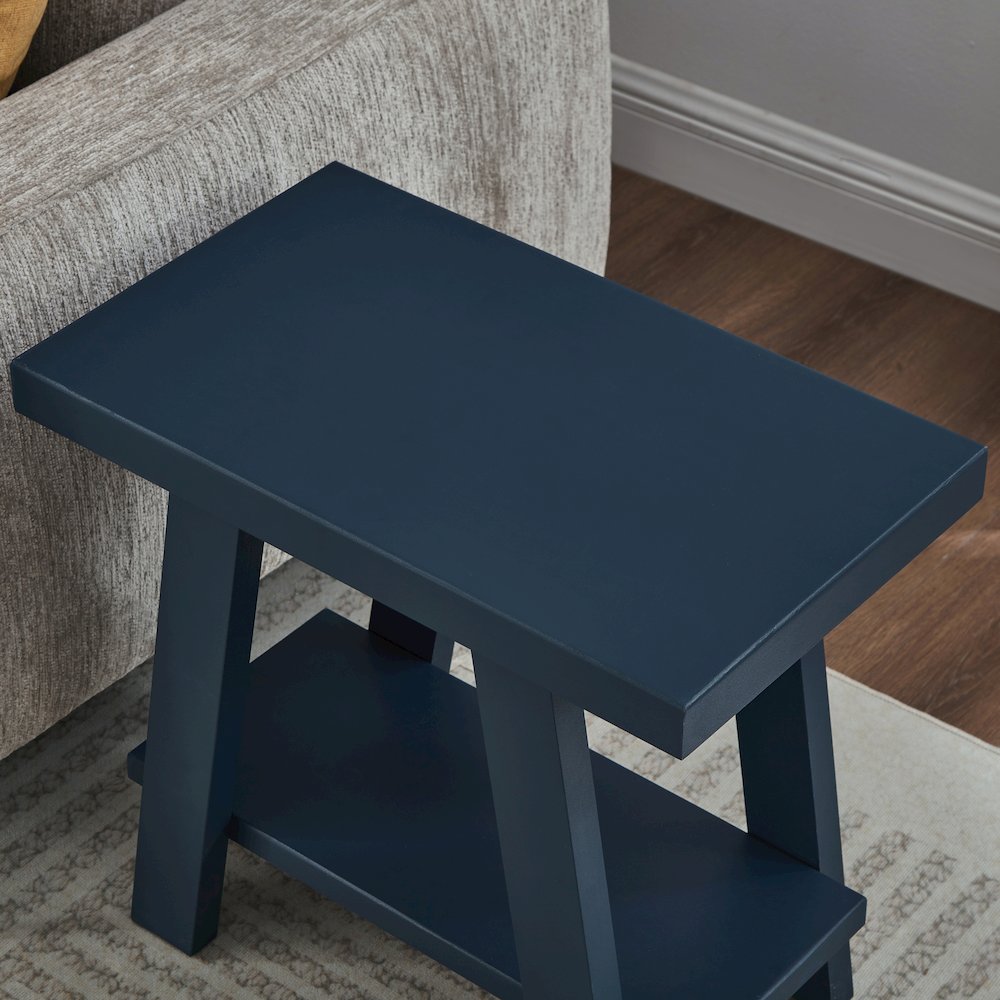 Athens Contemporary Wood Shelf Side Table in Navy Blue. Picture 4