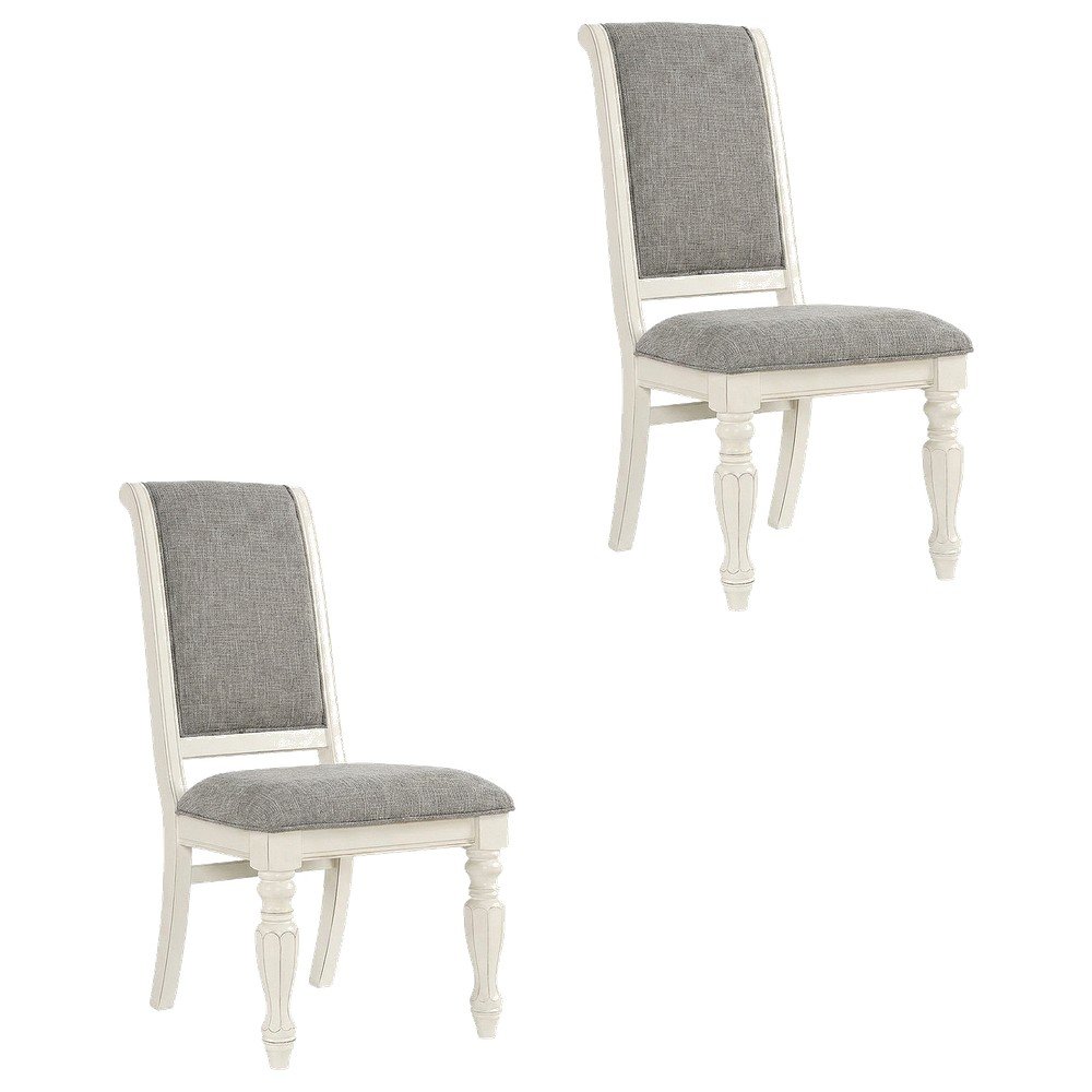 Solid Wood Upholstered Dining Chairs, White, Set of 2. Picture 1