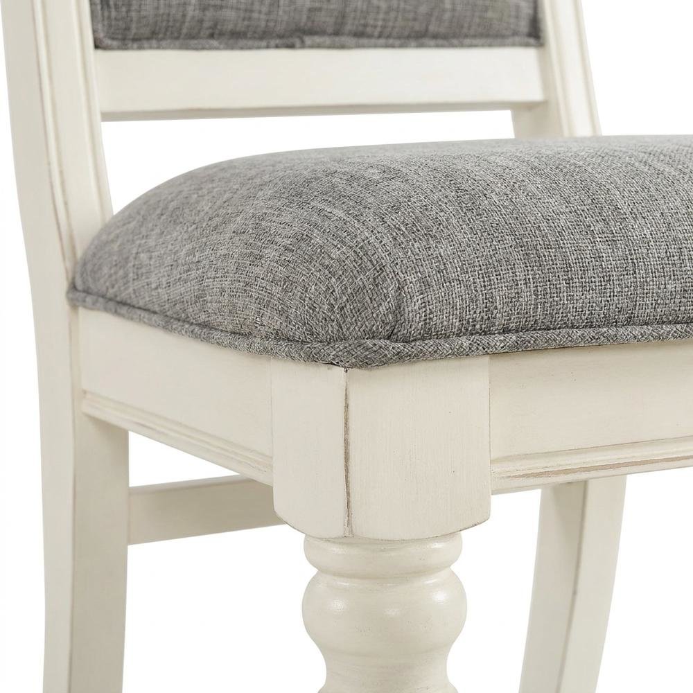 Solid Wood Upholstered Dining Chairs, White, Set of 2. Picture 8