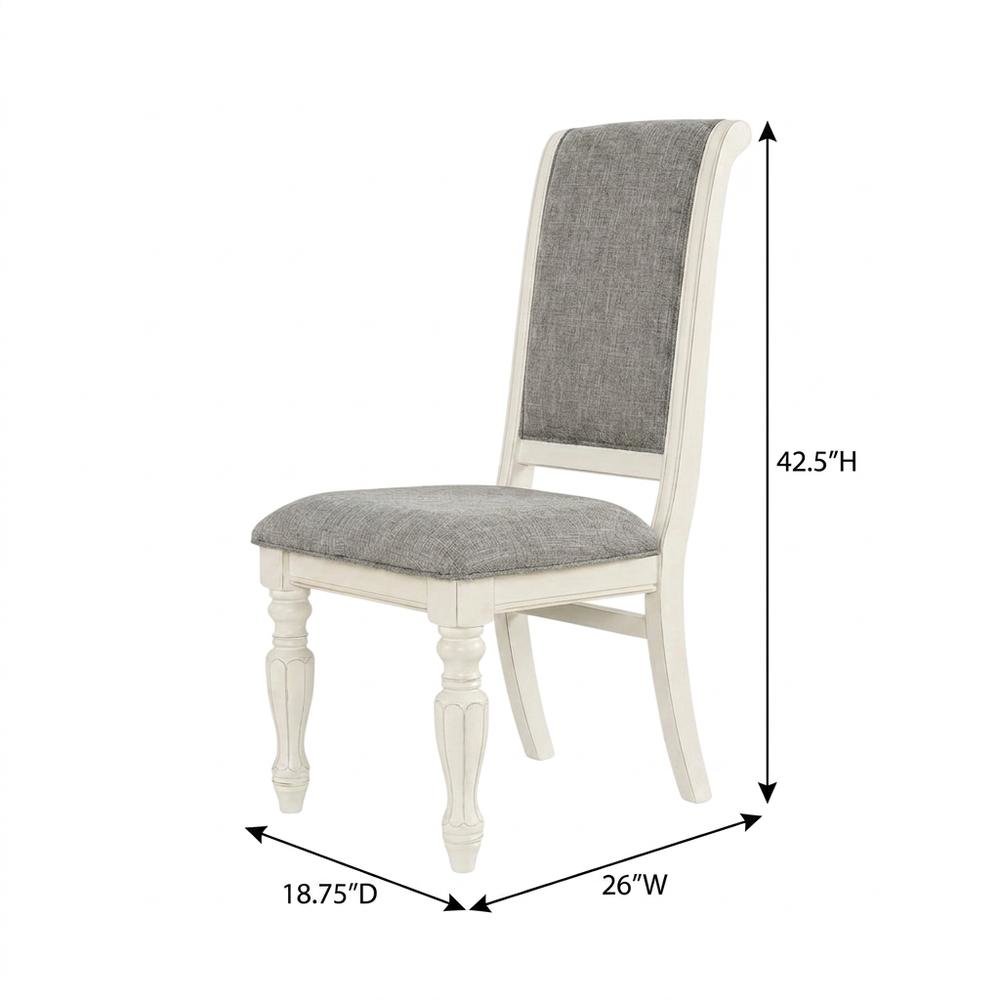 Solid Wood Upholstered Dining Chairs, White, Set of 2. Picture 6
