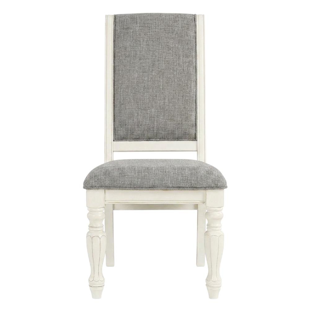 Solid Wood Upholstered Dining Chairs, White, Set of 2. Picture 2